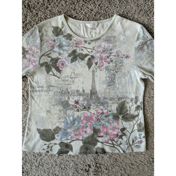 Y2K Christopher & Banks Eiffel Tower Top XL Green-Pink Floral Fairy Rhinestone - Picture 6 of 7